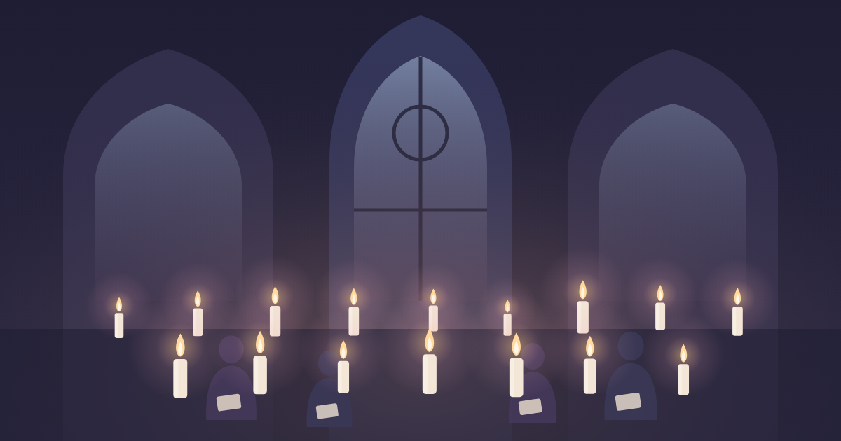 A candle-lit church, ready for an evening of reflection